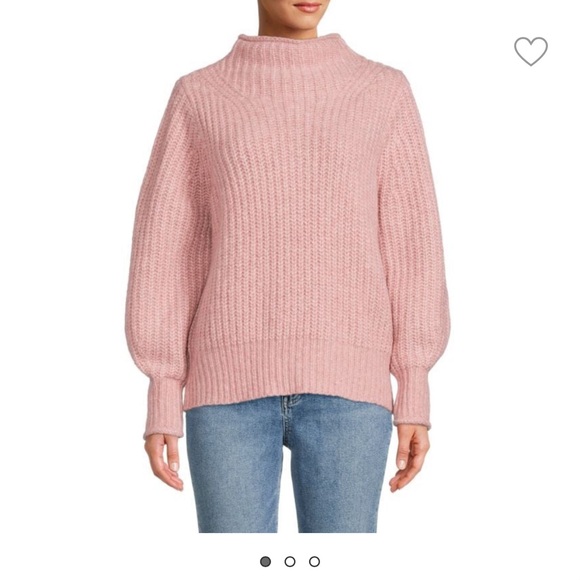 Madewell Loretto Mock Neck Wool-Blend Sweater in Heather Blush Pink - Picture 2 of 9